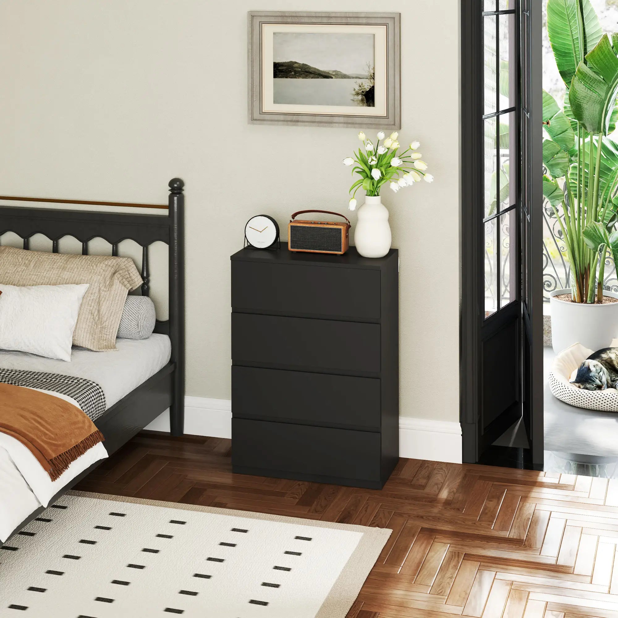 4 Drawer Chest, Freestanding Storage Unit, Black Storage Cabinets at Gallery Canada