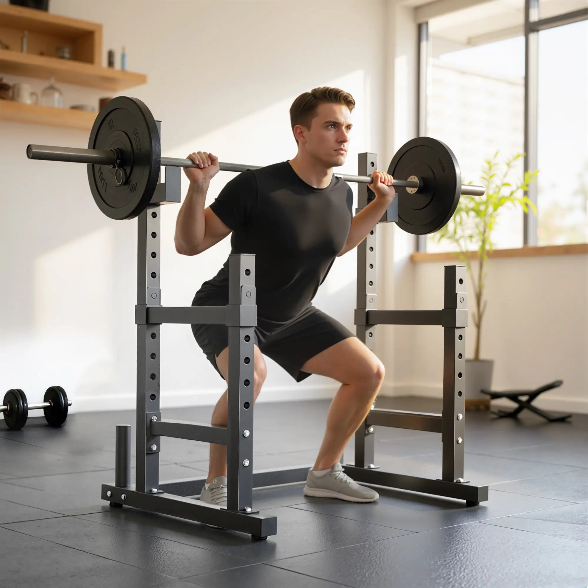 Adjustable Squat Rack, 660 Lbs Multi-Function Barbell Rack, Black Dumbbells & Barbells at Gallery Canada