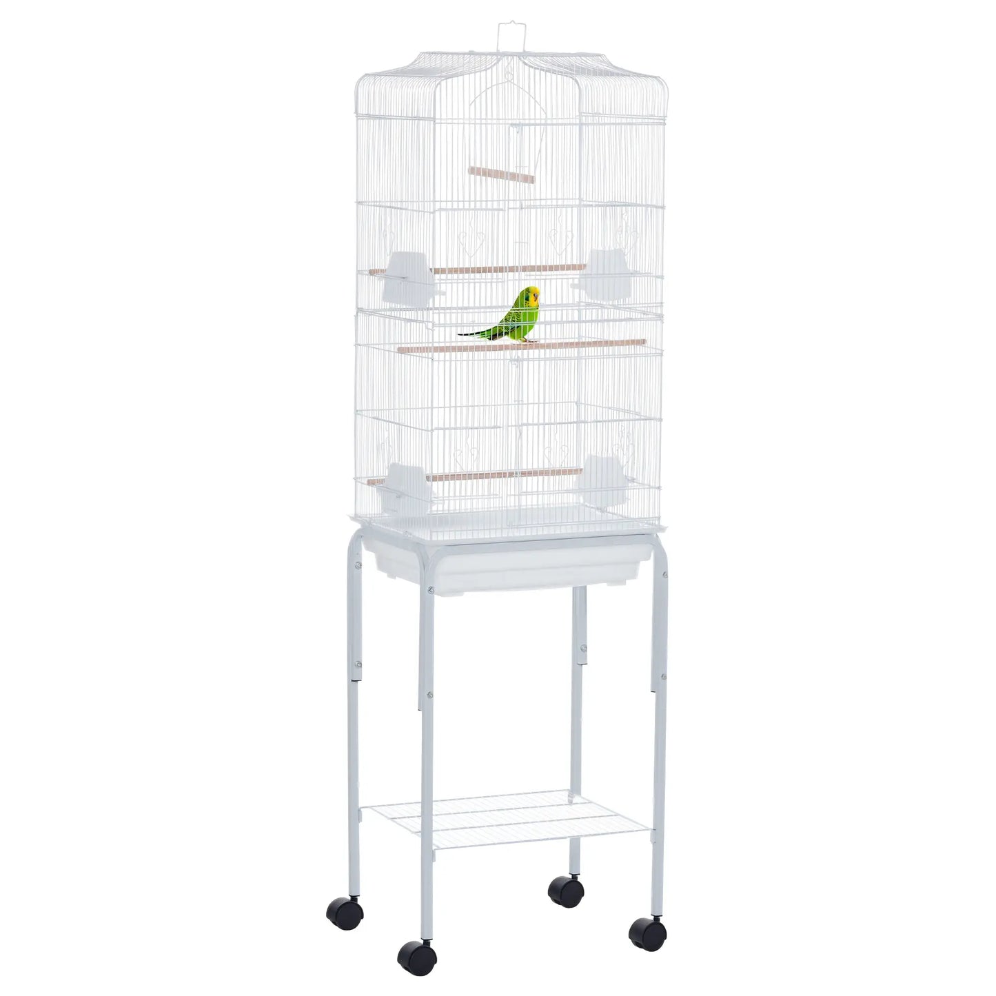 62" Rolling Bird Cage, Cockatoo House, Play Top, Storage Shelf, Wheels, White Bird Cages White at Gallery Canada