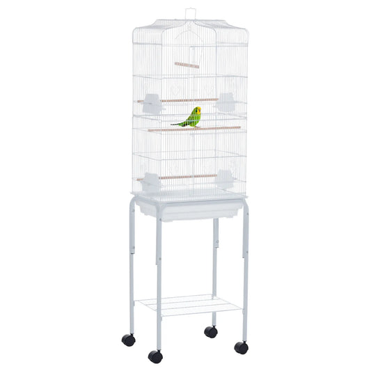 62" Rolling Bird Cage, Cockatoo House, Play Top, Storage Shelf, Wheels, White Bird Cages White at Gallery Canada