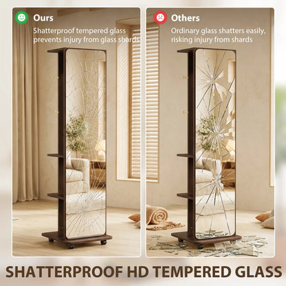 Full Length Floor Mirror With Storage Shelves, Wood Grain, Brown Full Length Mirrors at Gallery Canada