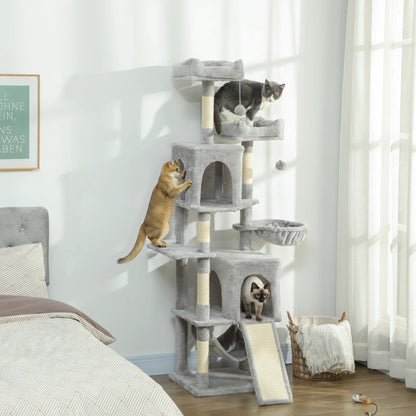 Cat Tree, 70 Inch Multi-Level Tower with Condos, Beds, Hammock, Light Grey Cat Towers at Gallery Canada