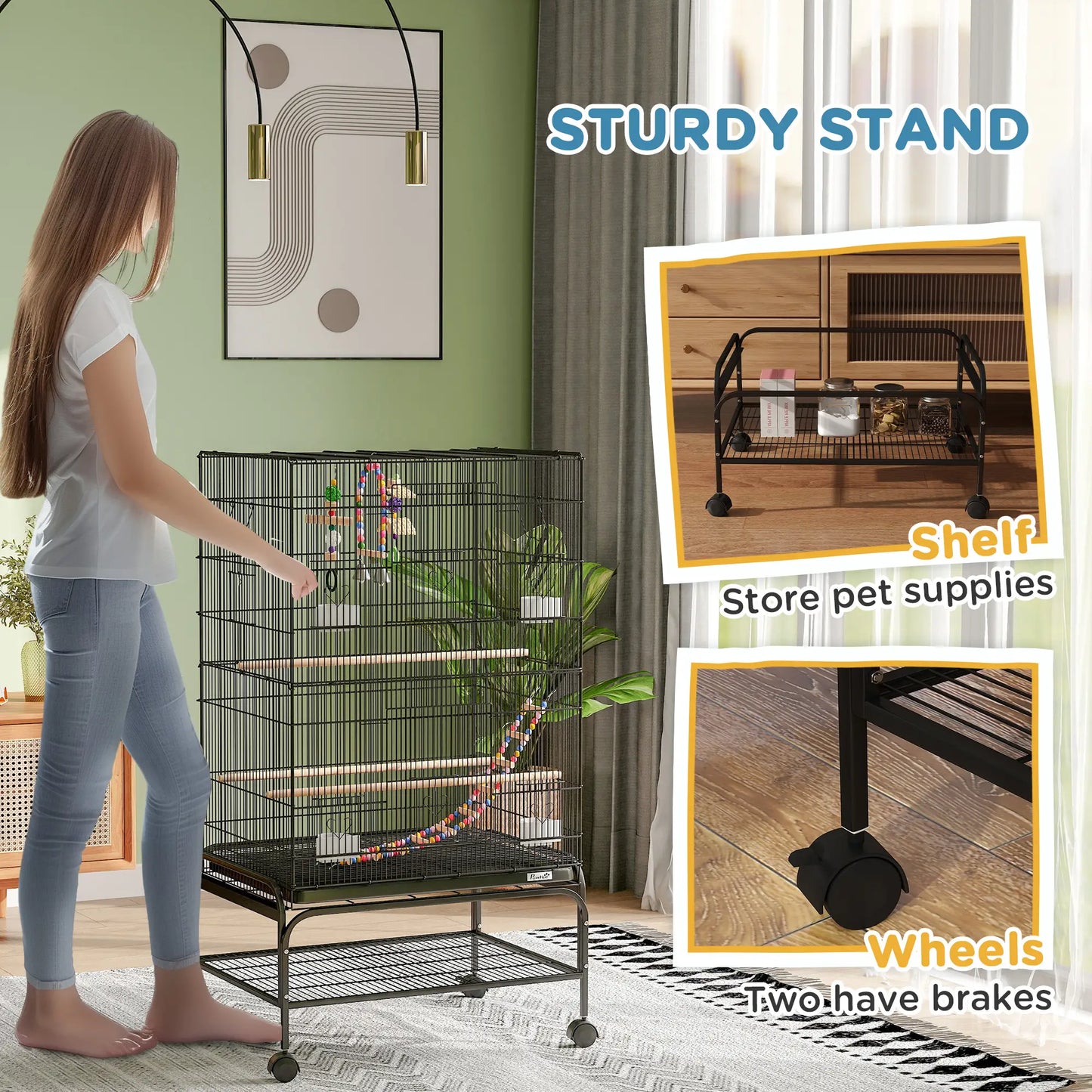 43" Bird Cage With Rolling Stand, Toys, For Budgies Canaries, Black Bird Cages at Gallery Canada