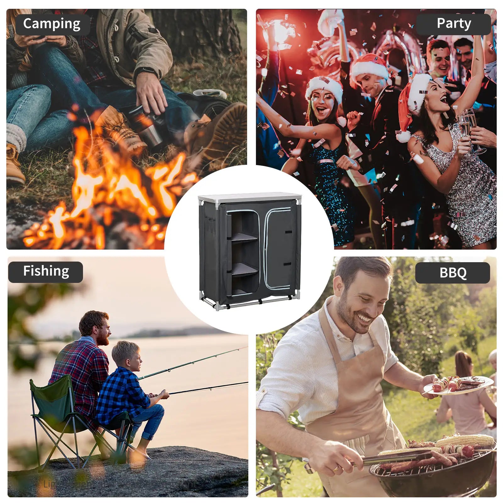 Aluminum Camping Table, 3-Shelf Kitchen Station, Storage Organizer, Grey Picnic Tables & Camping Chairs at Gallery Canada