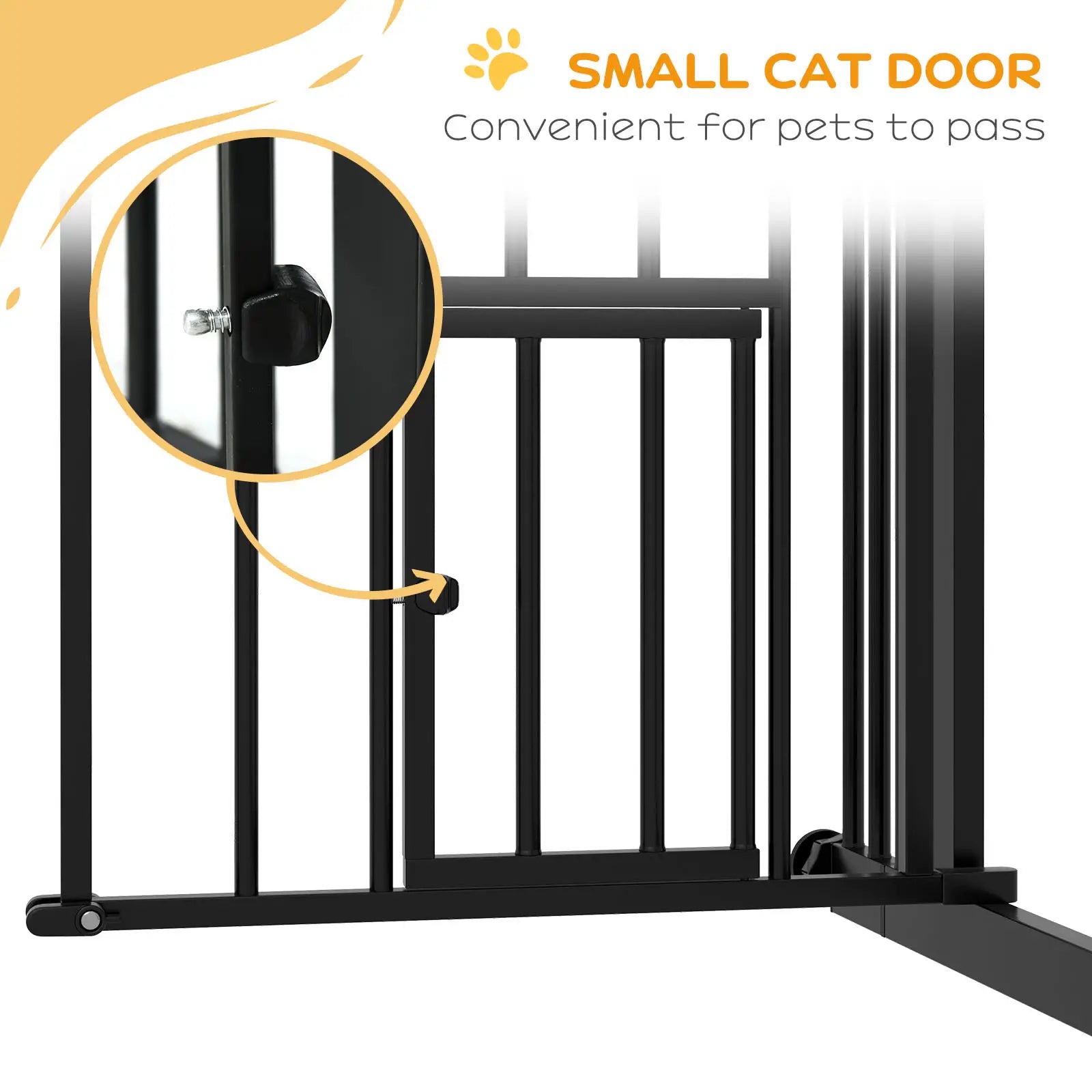 Auto-Close Pet Gate With Cat Door, Double Locking, Fits 29