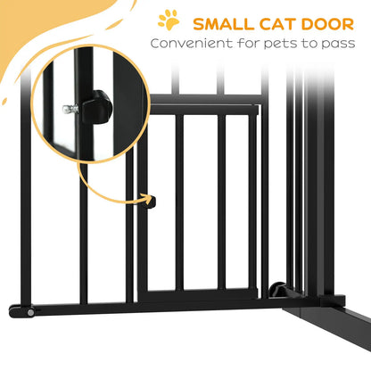 Auto-Close Pet Gate With Cat Door, Double Locking, Fits 29"-39.4" Wide, Black Houses, Kennels & Pens at Gallery Canada