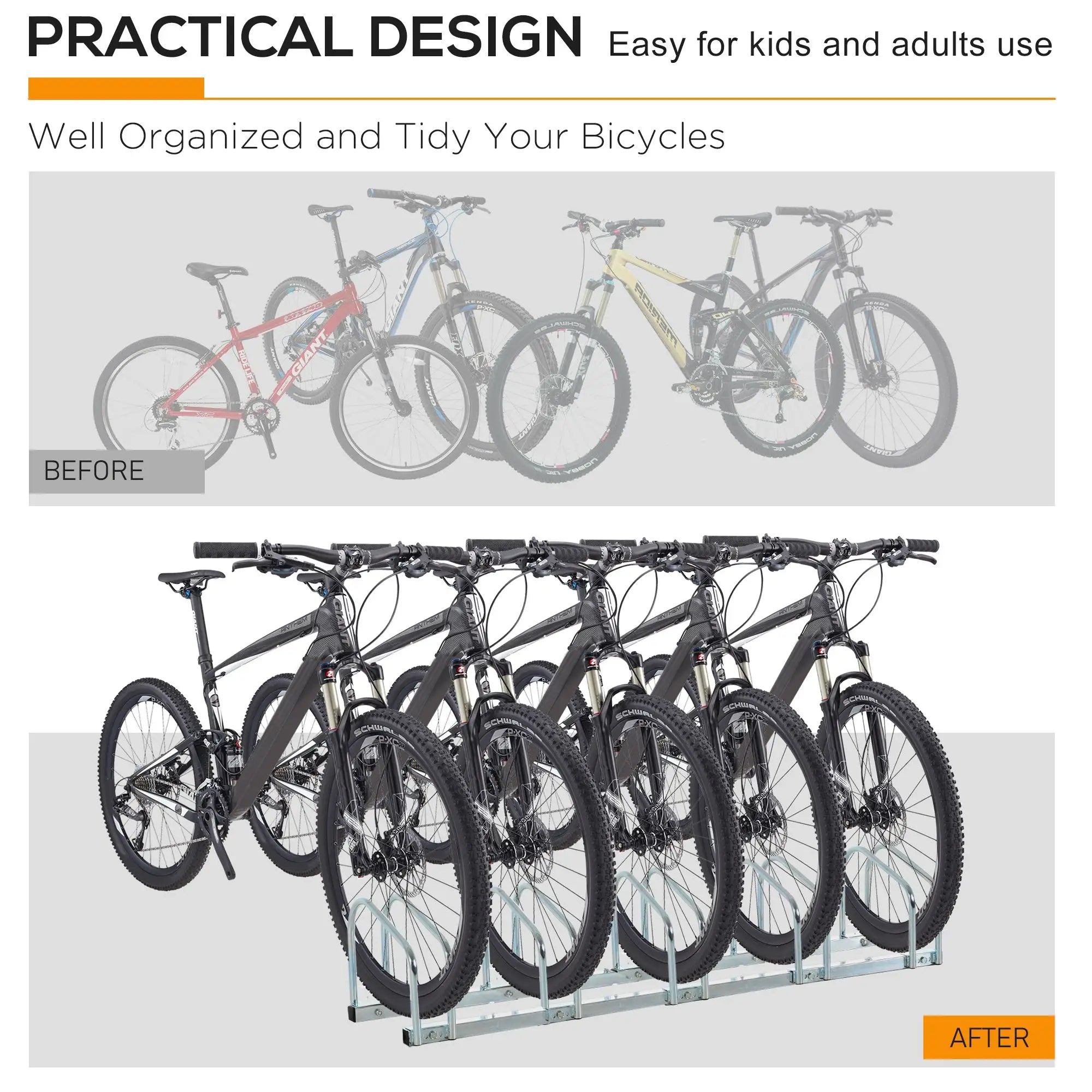 5-Bike Bicycle Floor Parking Rack Cycling Storage Stand Ground Mount Garage Organizer for Indoor and Outdoor Use Silver Bike Parking Stands at Gallery Canada