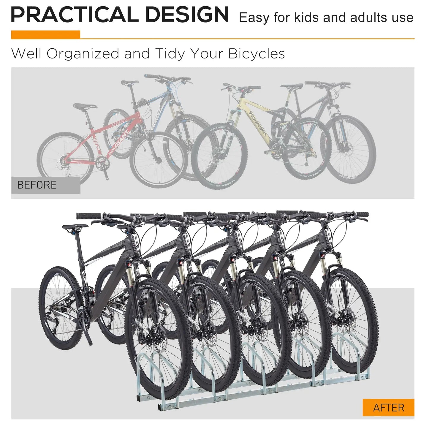 5-Bike Bicycle Floor Parking Rack Cycling Storage Stand Ground Mount Garage Organizer for Indoor and Outdoor Use Silver Bike Parking Stands at Gallery Canada
