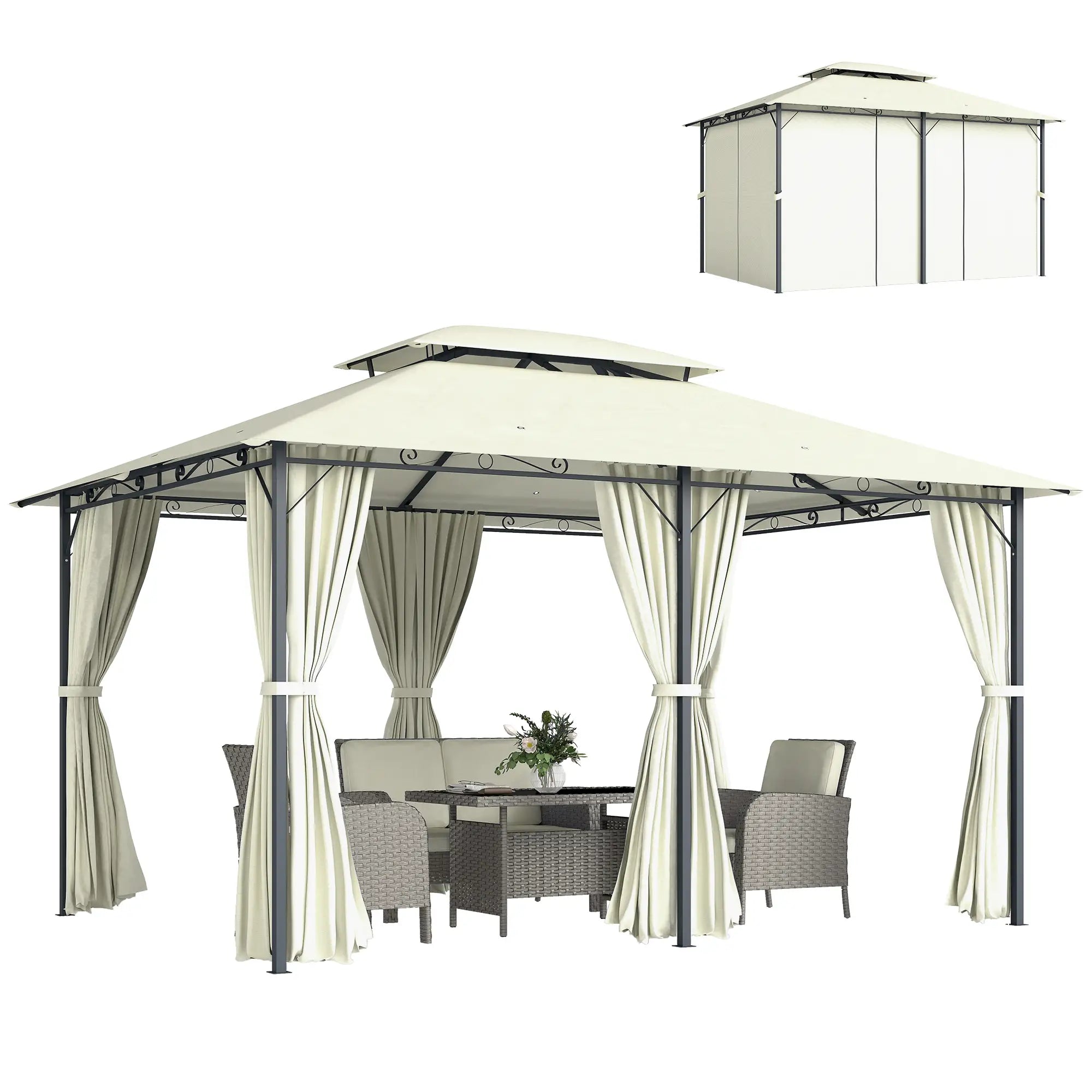 13' X 10' Soft-Top Gazebo With Curtains, Cream White Gazebos Cream at Gallery Canada