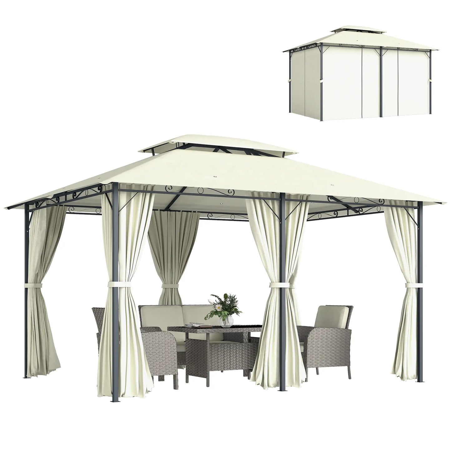 13' X 10' Soft-Top Gazebo With Curtains, Cream White Gazebos Cream at Gallery Canada