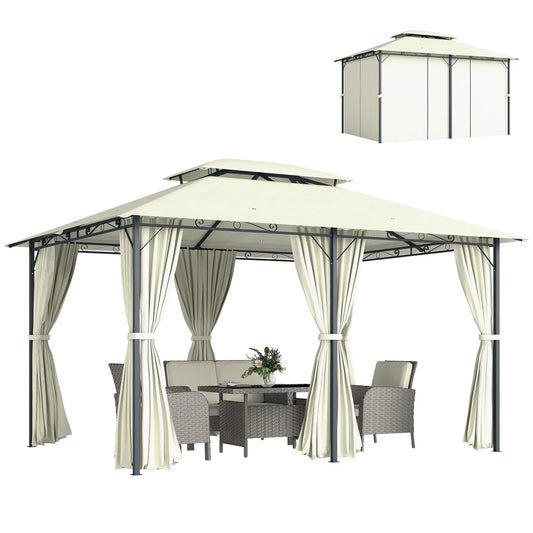 13' x 10' Soft-top Gazebo Patio Steel Canopy Portable Party Event with Double Canopy Roof, Curtains, Cream White Gazebos Cream at Gallery Canada