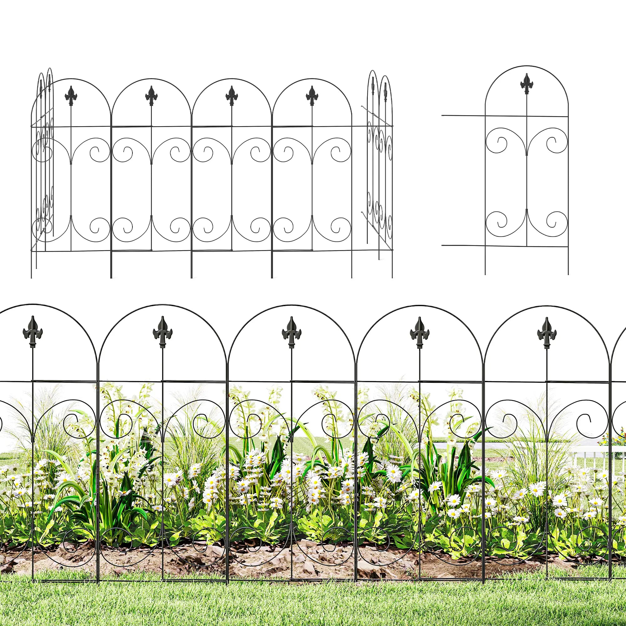 Outdoor Metal Garden Fence Panels, Animal Barrier, 8 Pack, Scrollworks Garden Fences at Gallery Canada