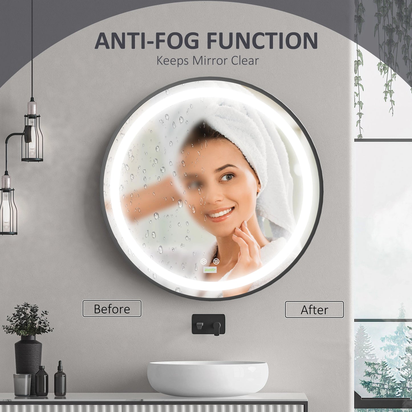 LED Bathroom Mirror, Dimmable Lighted Anti Fog, Plug-In, 28 Inch, 3 Color Bath Accessories at Gallery Canada