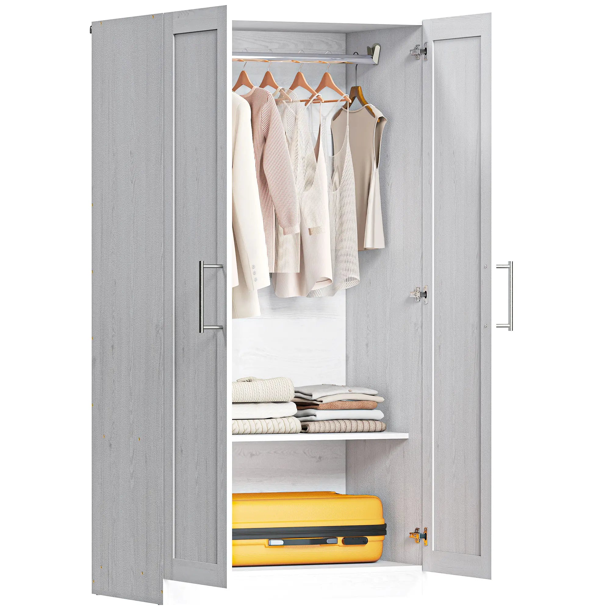 White Wood Effect Wardrobe Cabinet, 2 Doors With Hanging Rod, White Clothing Storage at Gallery Canada