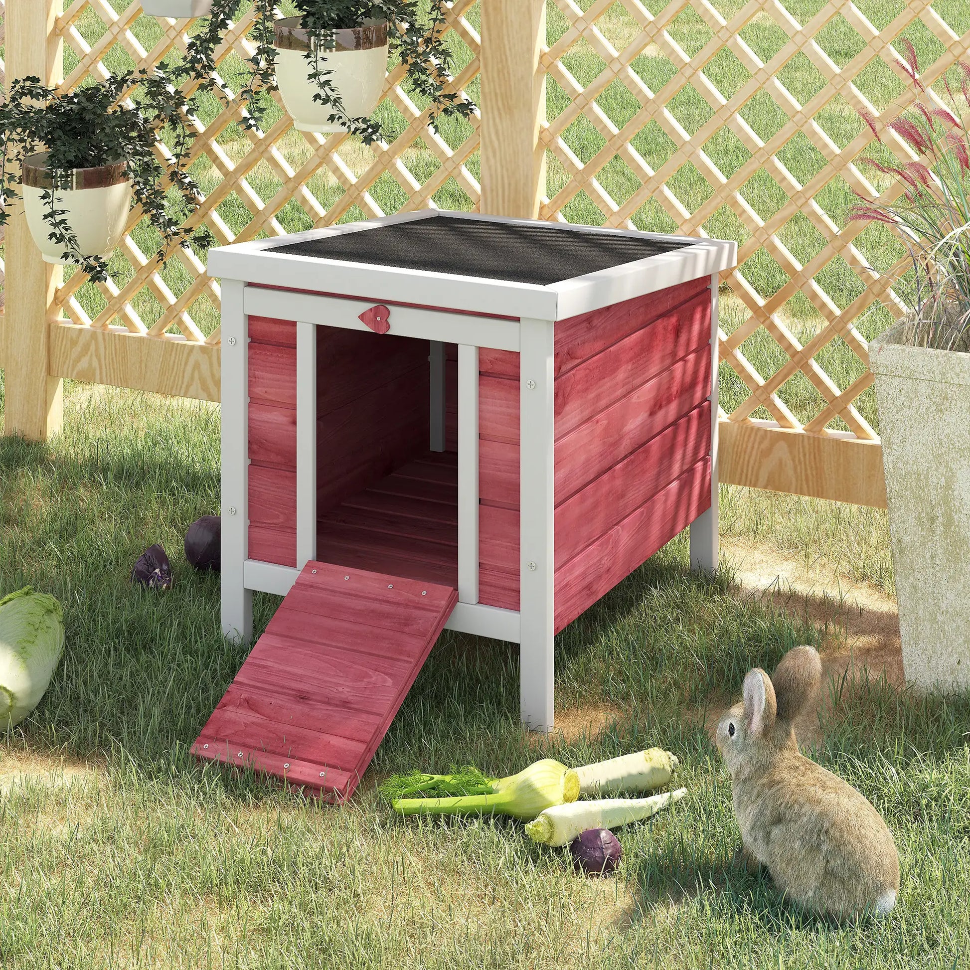 Wooden Rabbit Hutch, Bunny Cage, Outdoor Cat House, 20"x16.5"x17", Red Rabbit Hutch at Gallery Canada