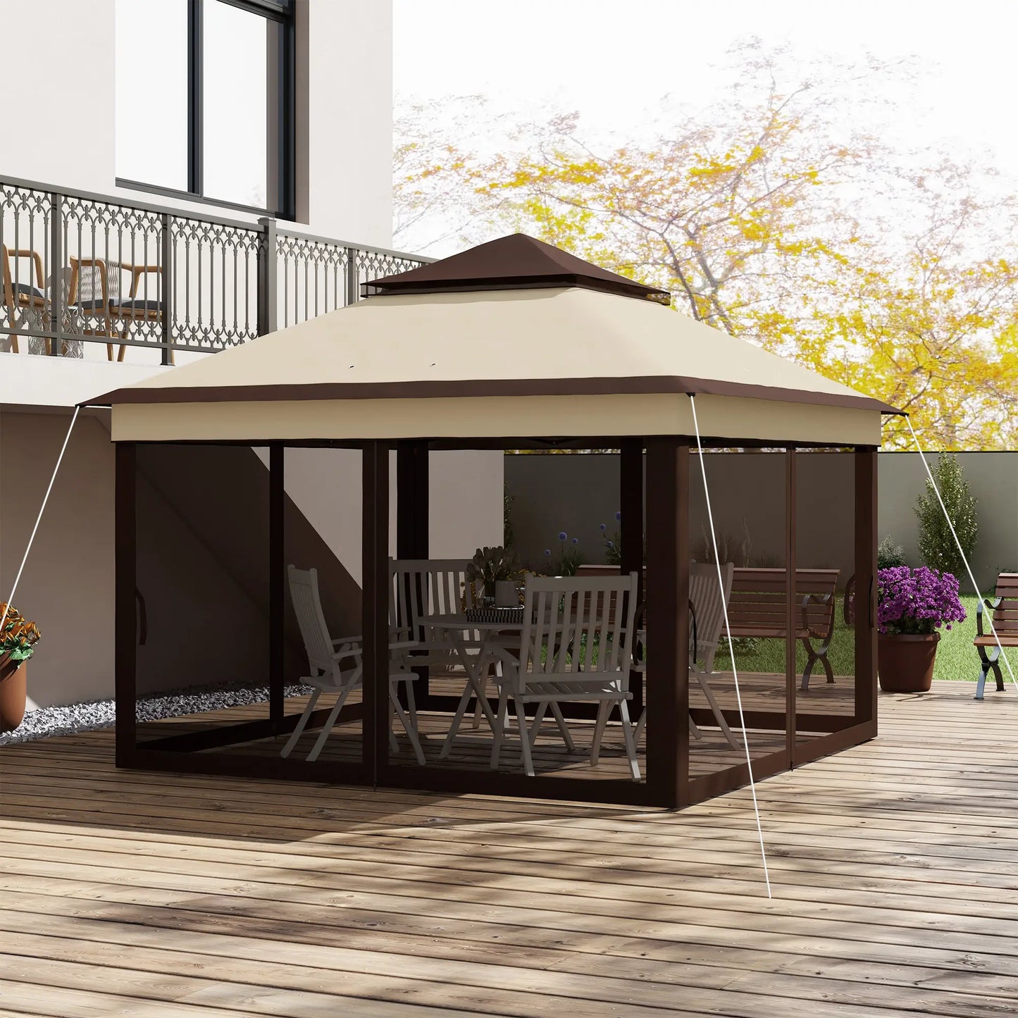 10.7 x 10.7ft Pop Up Gazebo, UV30+ Roof, Removable Mesh Curtains, Beige Pop Up Canopies at Gallery Canada