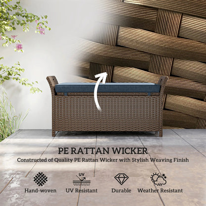 29 Gallon Wicker Deck Box, Outdoor Storage Bench, Navy Blue Patio Storage Boxes at Gallery Canada