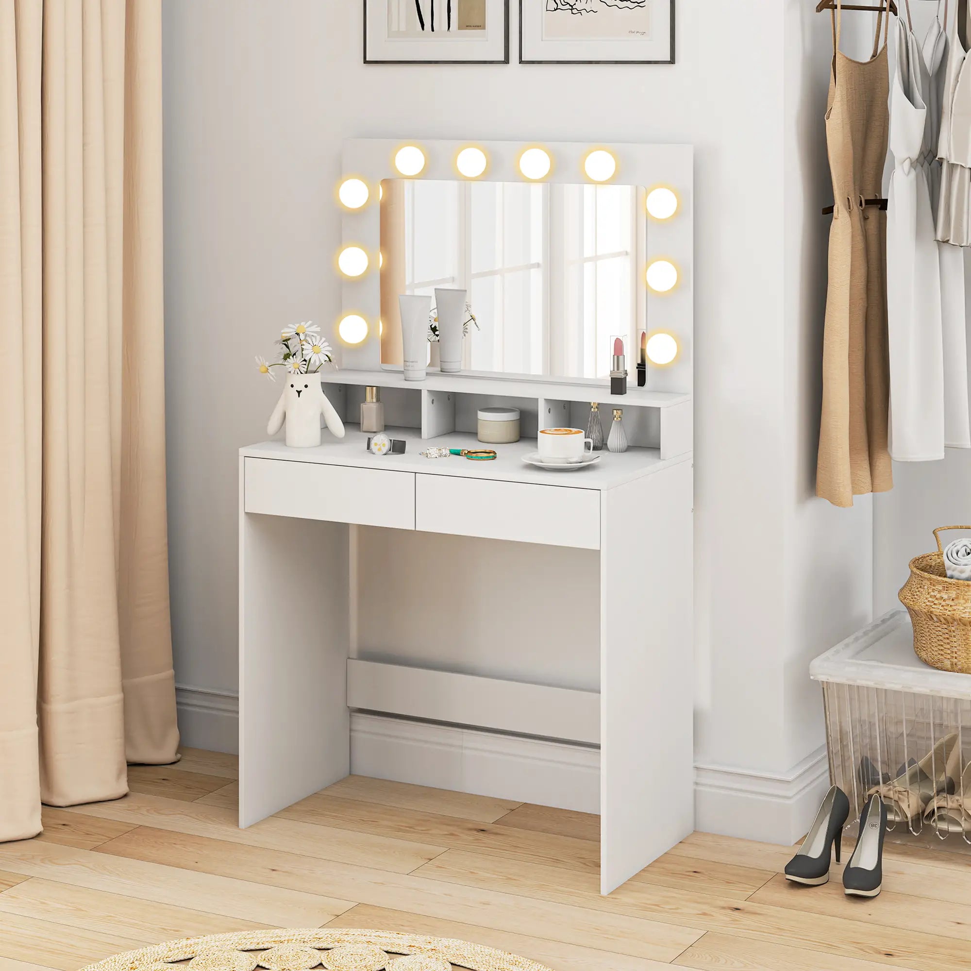 Vanity Table with LED Mirror, Charging Station, Drawers, White Dressing & Vanity Tables at Gallery Canada