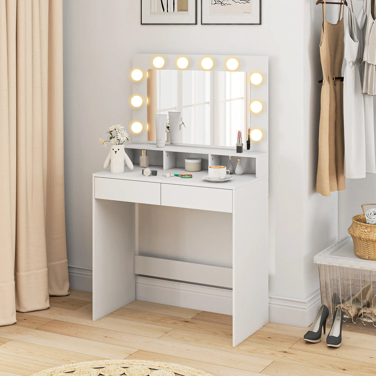 Vanity Table with LED Mirror, Charging Station, Drawers, White Dressing & Vanity Tables at Gallery Canada