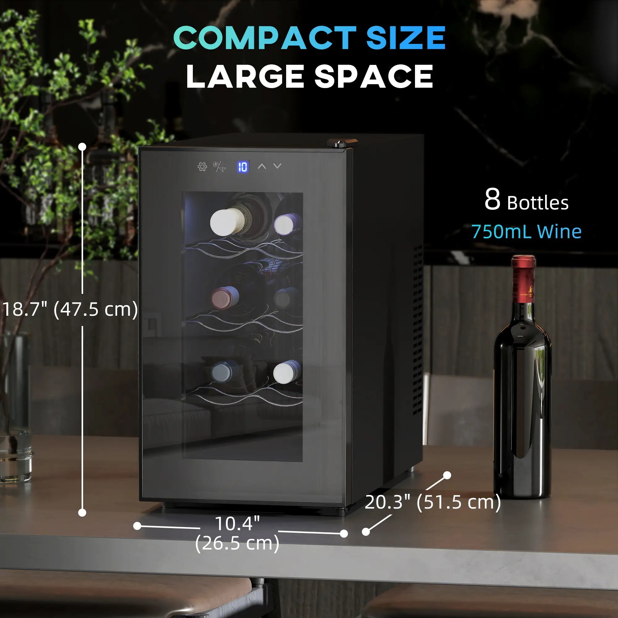 8 Bottle Wine Cooler, Glass Door, Temperature Control, Champagne Wine Racks at Gallery Canada