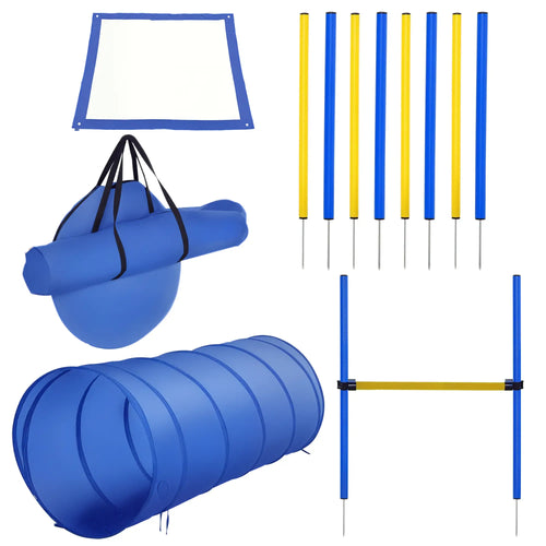 Dog Agility Starter Kit, Outdoor Training Set, Tunnel, 8 Weave Poles, High Jumper