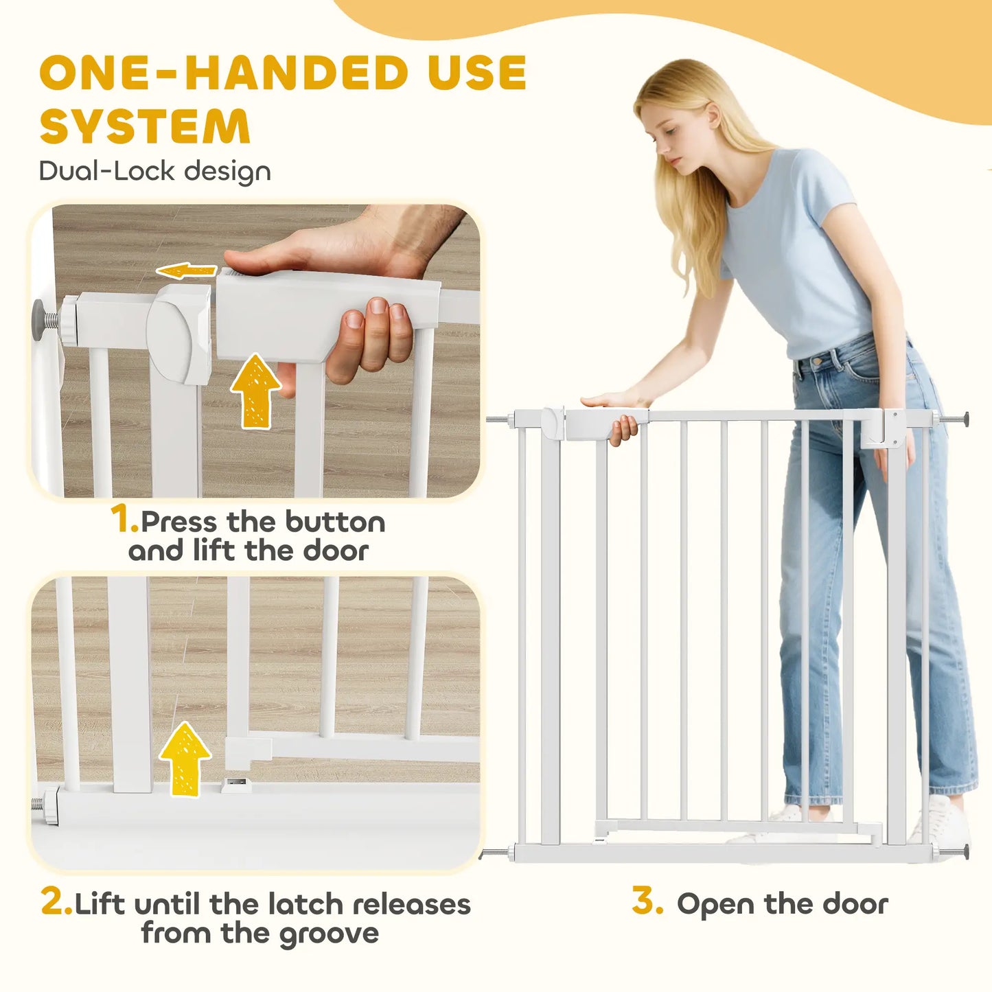 Baby Pet Safety Gate 30"-32" Wide, Auto-Close, White