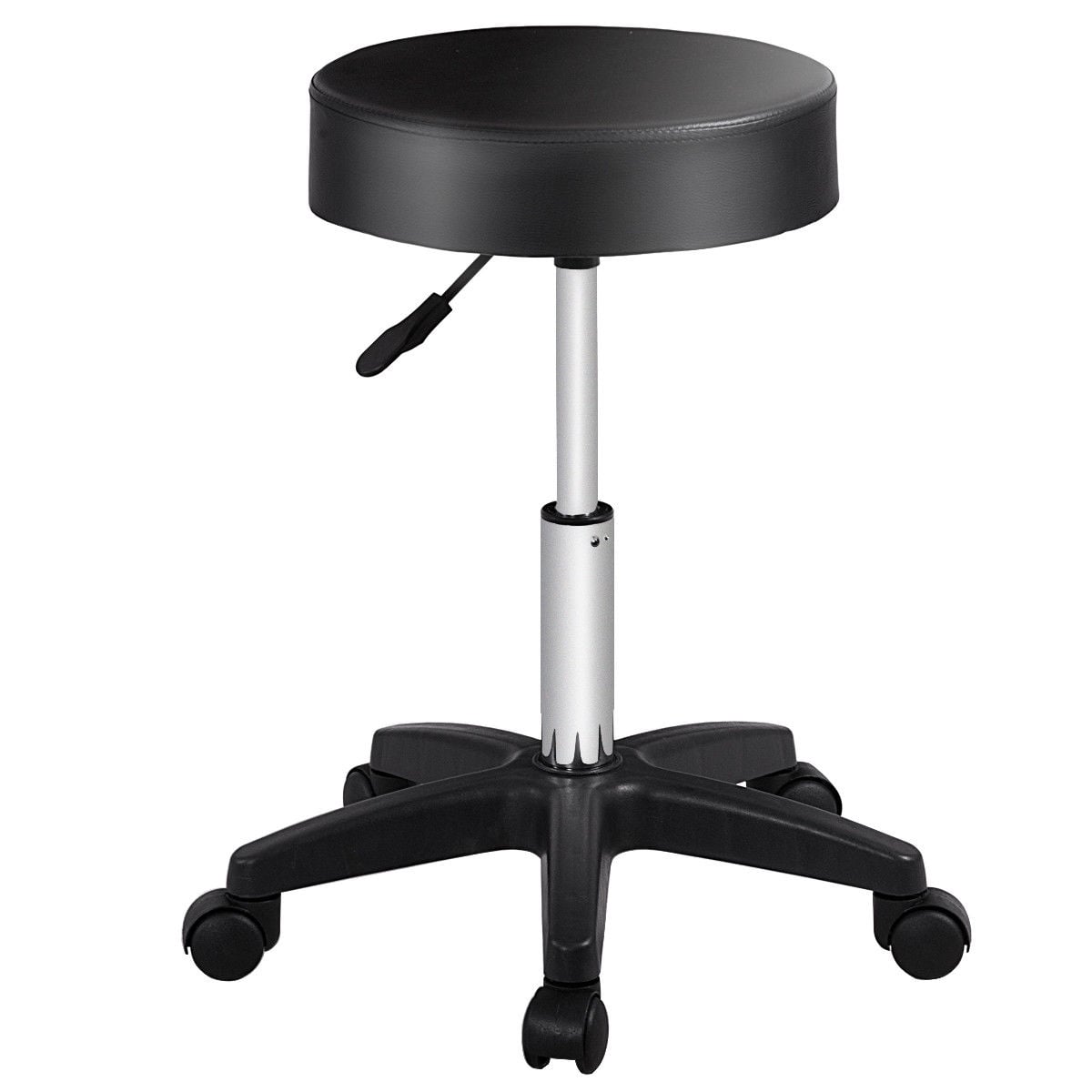 Adjustable Round Leather Swivel Bar Stool, Black