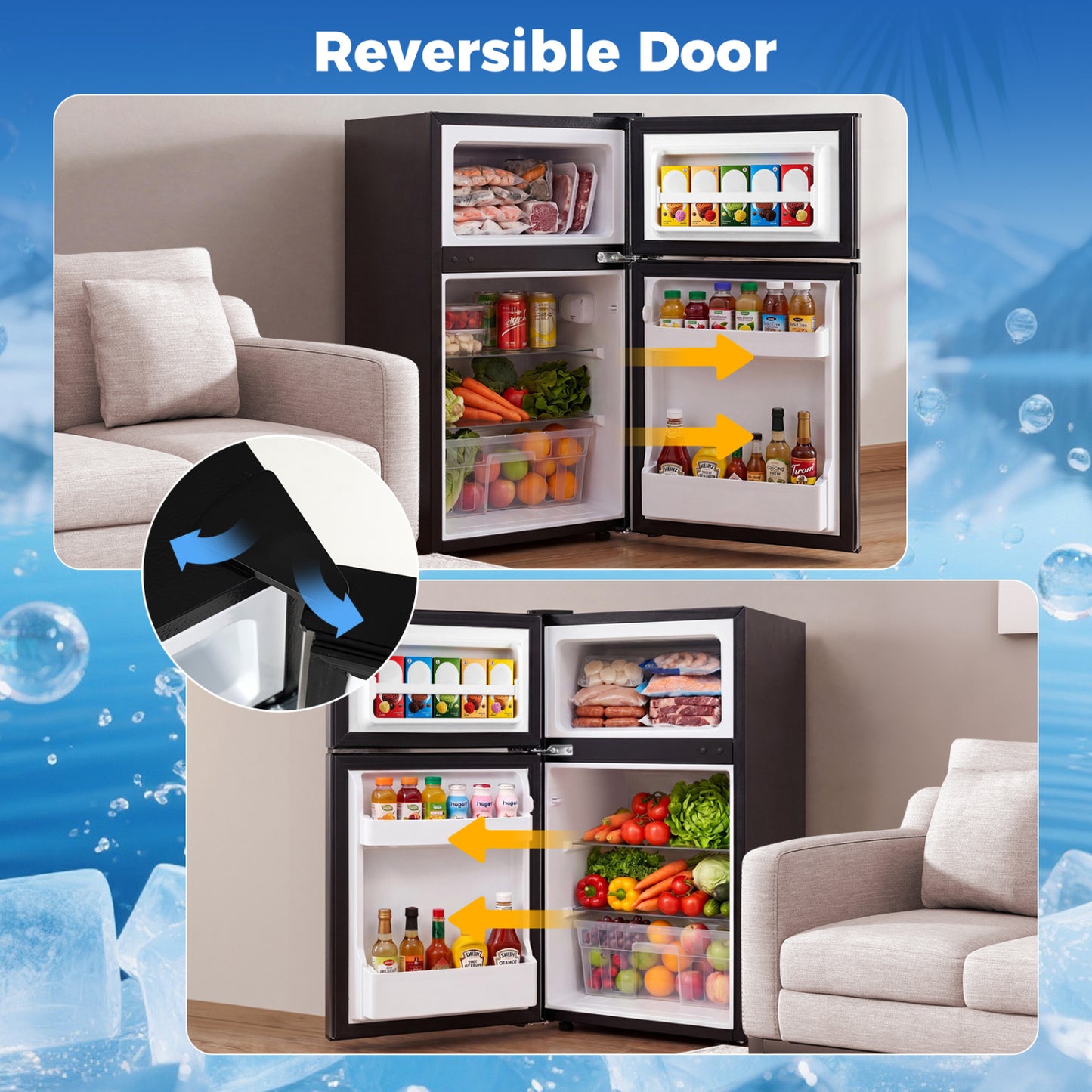 3.2 Cu.Ft Mini Fridge with Freezer, Double Door, Silver Refrigerators at Gallery Canada
