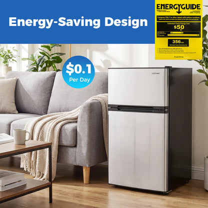 3.2 Cu.Ft Mini Fridge with Freezer, Double Door, Silver Refrigerators at Gallery Canada