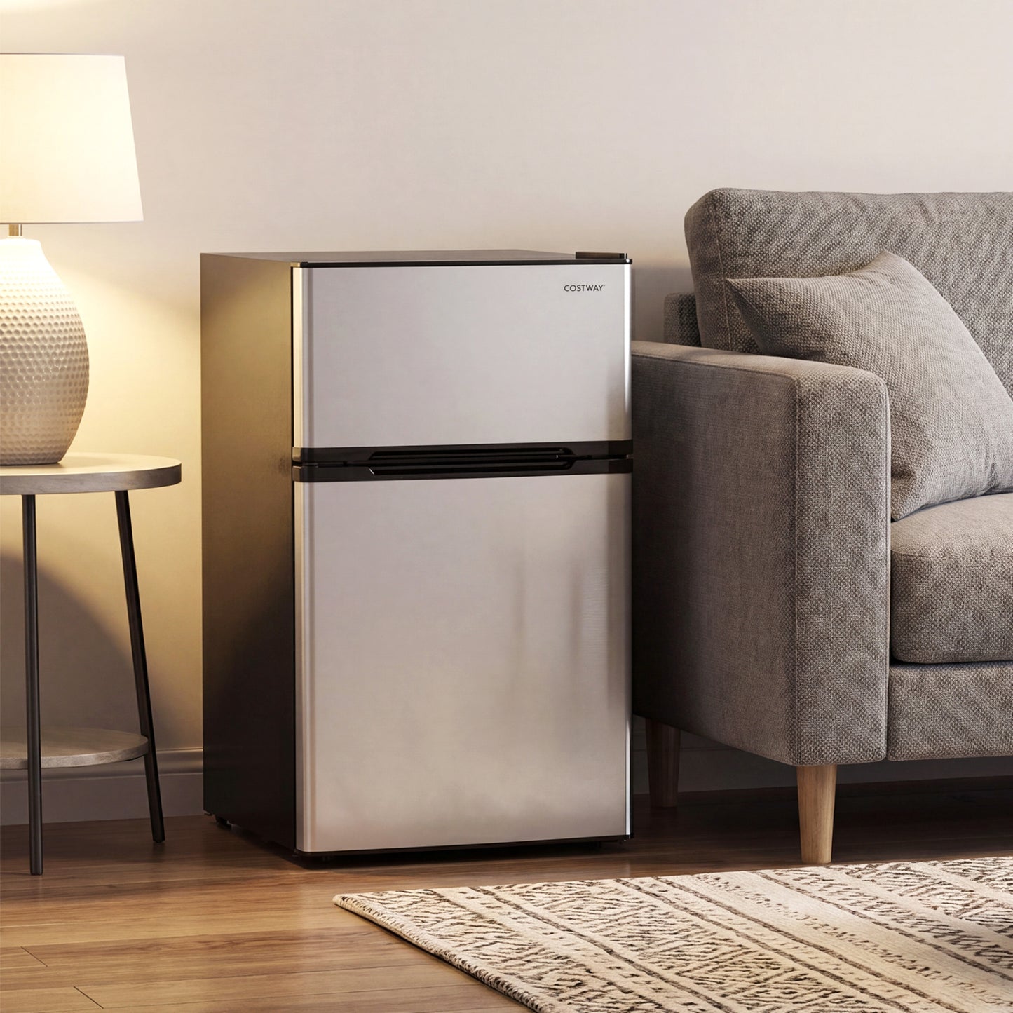 3.2 Cu.Ft Mini Fridge with Freezer, Double Door, Silver Refrigerators at Gallery Canada