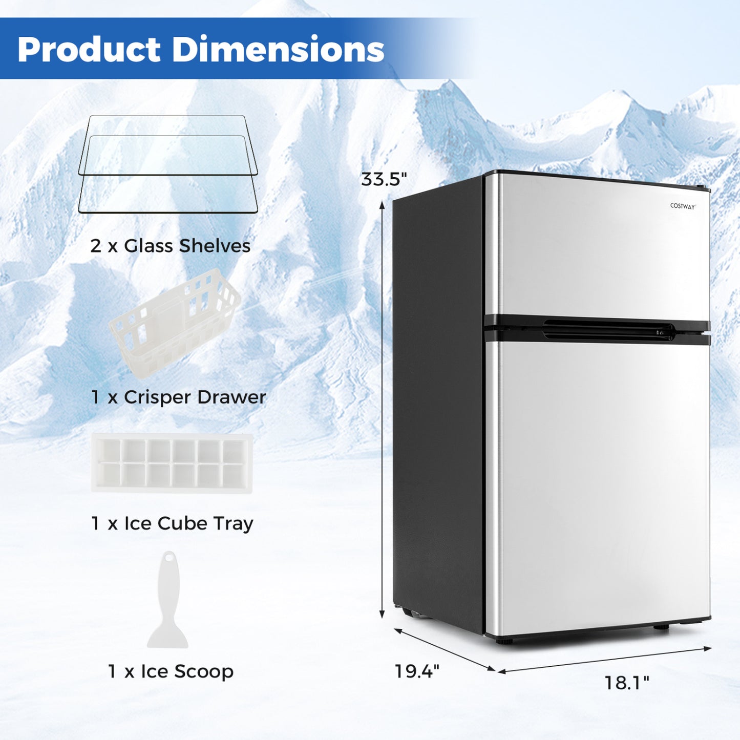 3.2 Cu.Ft Mini Fridge with Freezer, Double Door, Silver Refrigerators at Gallery Canada