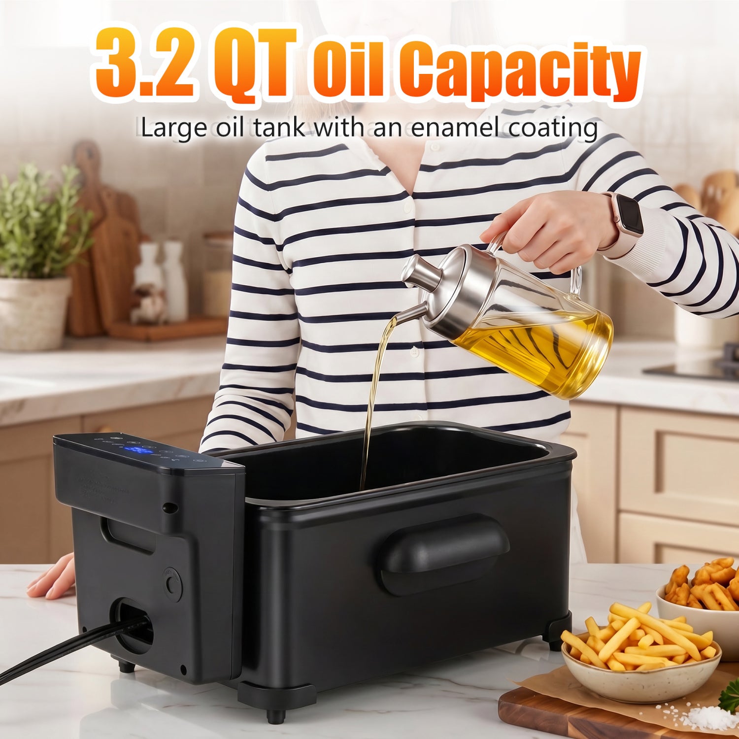 3.2-Qt Electric Deep Fryer, 1700W, LED Touch Screen, Black Air Fryers at Gallery Canada