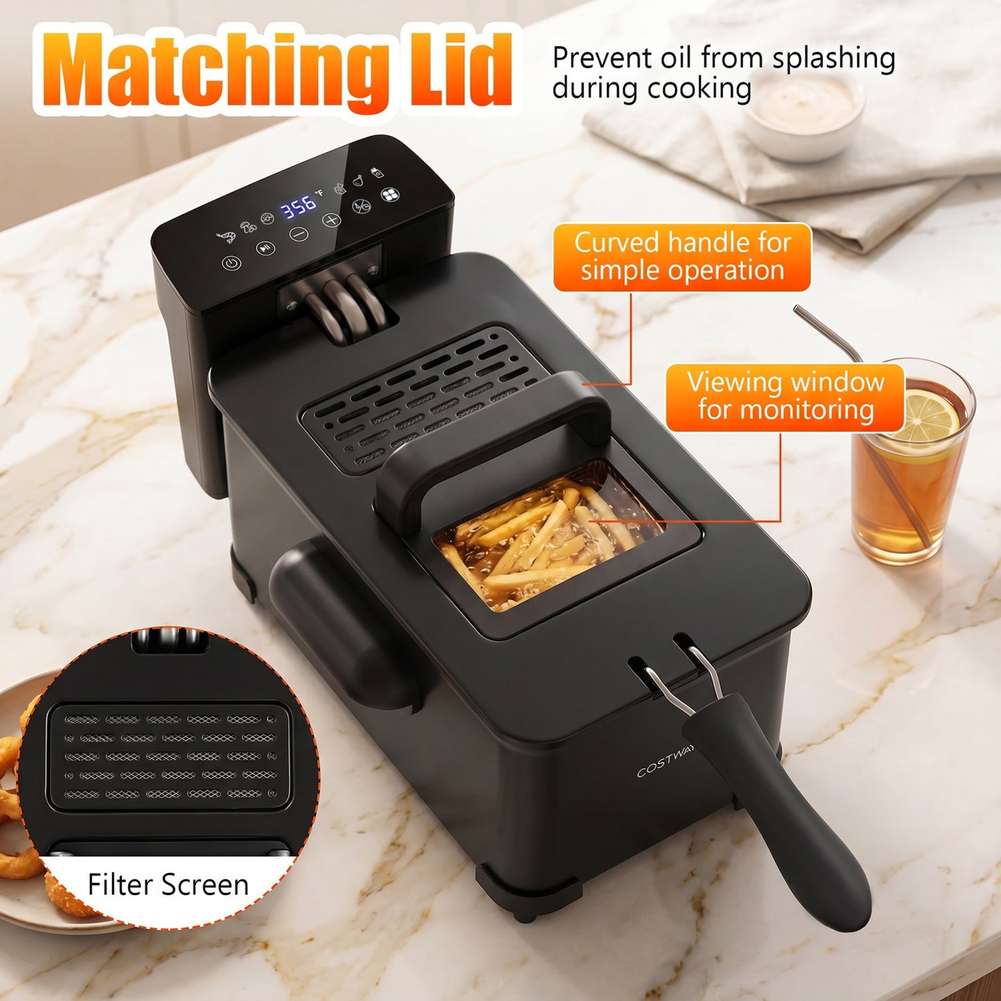 3.2-Qt Electric Deep Fryer, 1700W, LED Touch Screen, Black Air Fryers at Gallery Canada