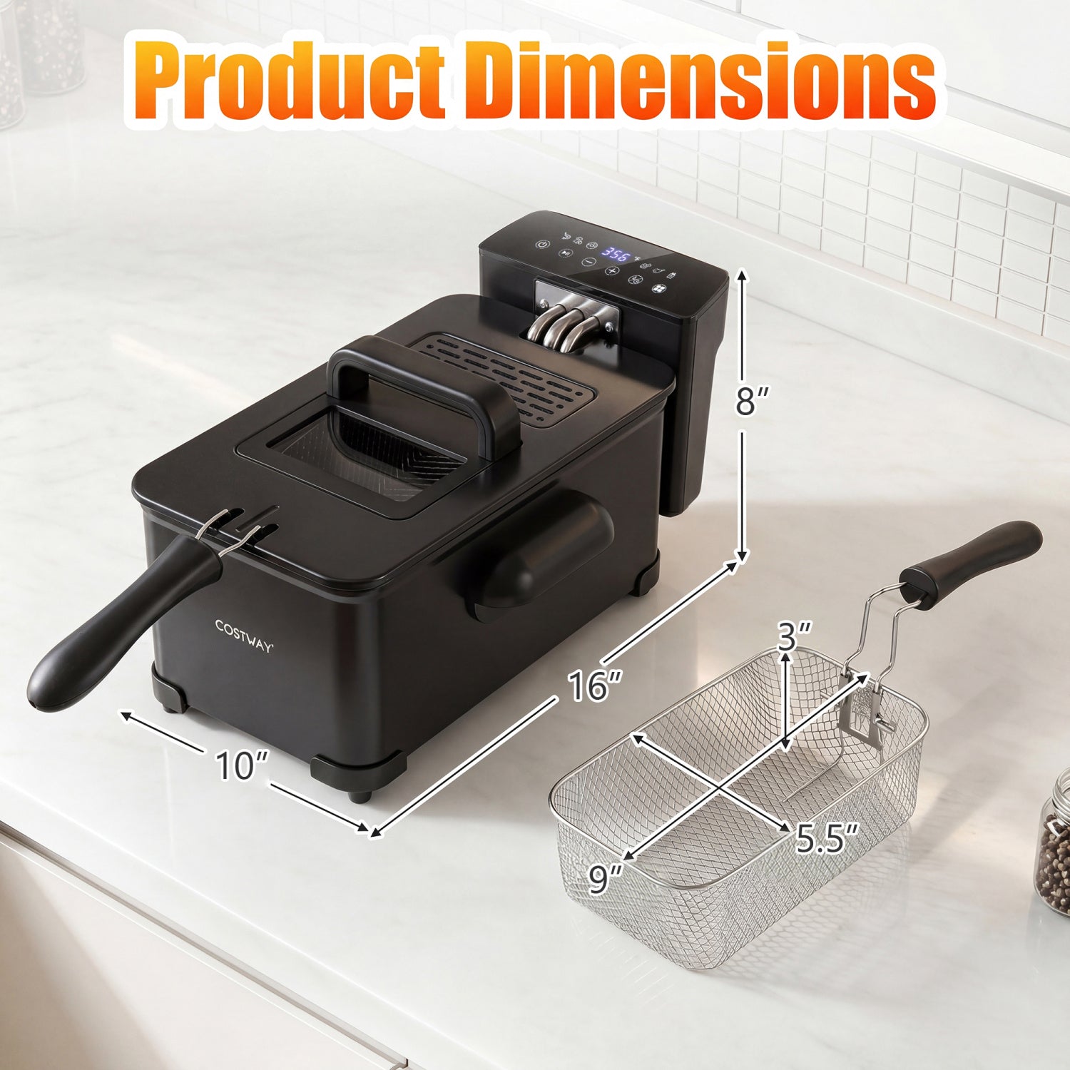 3.2-Qt Electric Deep Fryer, 1700W, LED Touch Screen, Black Air Fryers at Gallery Canada