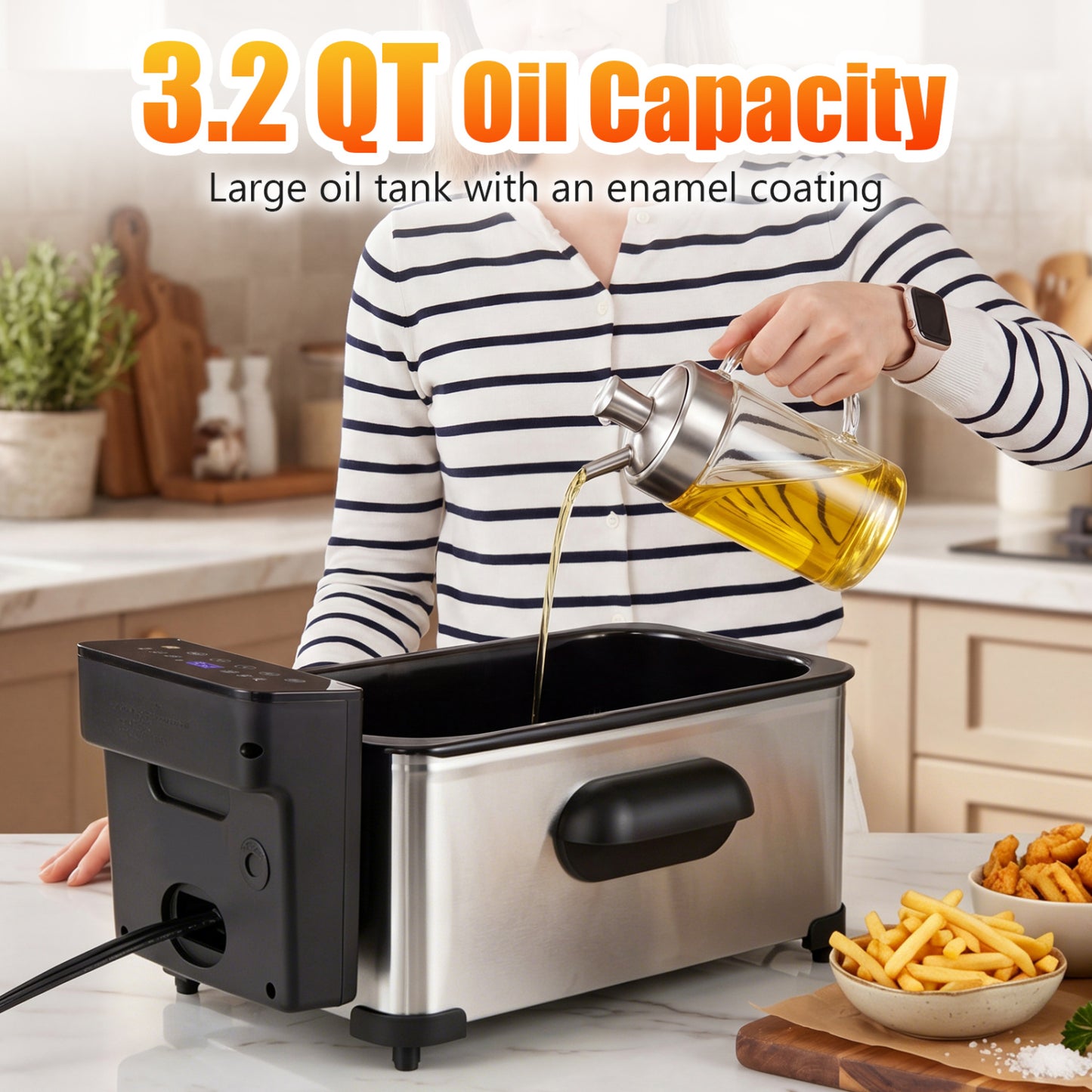 3.2-Qt Electric Deep Fryer, 1700W, LED Touch Screen, Enamel Oil Tank Air Fryers at Gallery Canada
