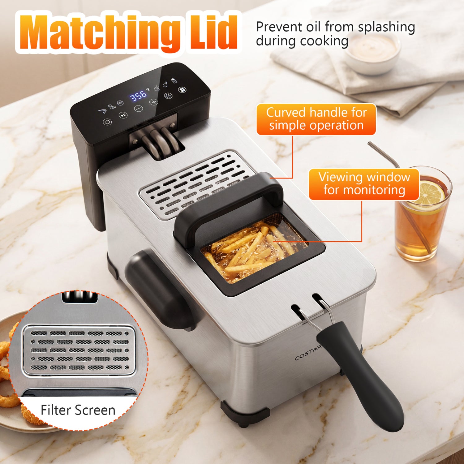 3.2-Qt Electric Deep Fryer, 1700W, LED Touch Screen, Enamel Oil Tank Air Fryers at Gallery Canada