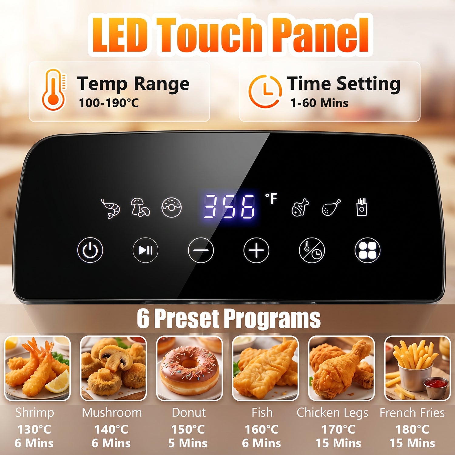 3.2-Qt Electric Deep Fryer, 1700W, LED Touch Screen, Black Air Fryers at Gallery Canada