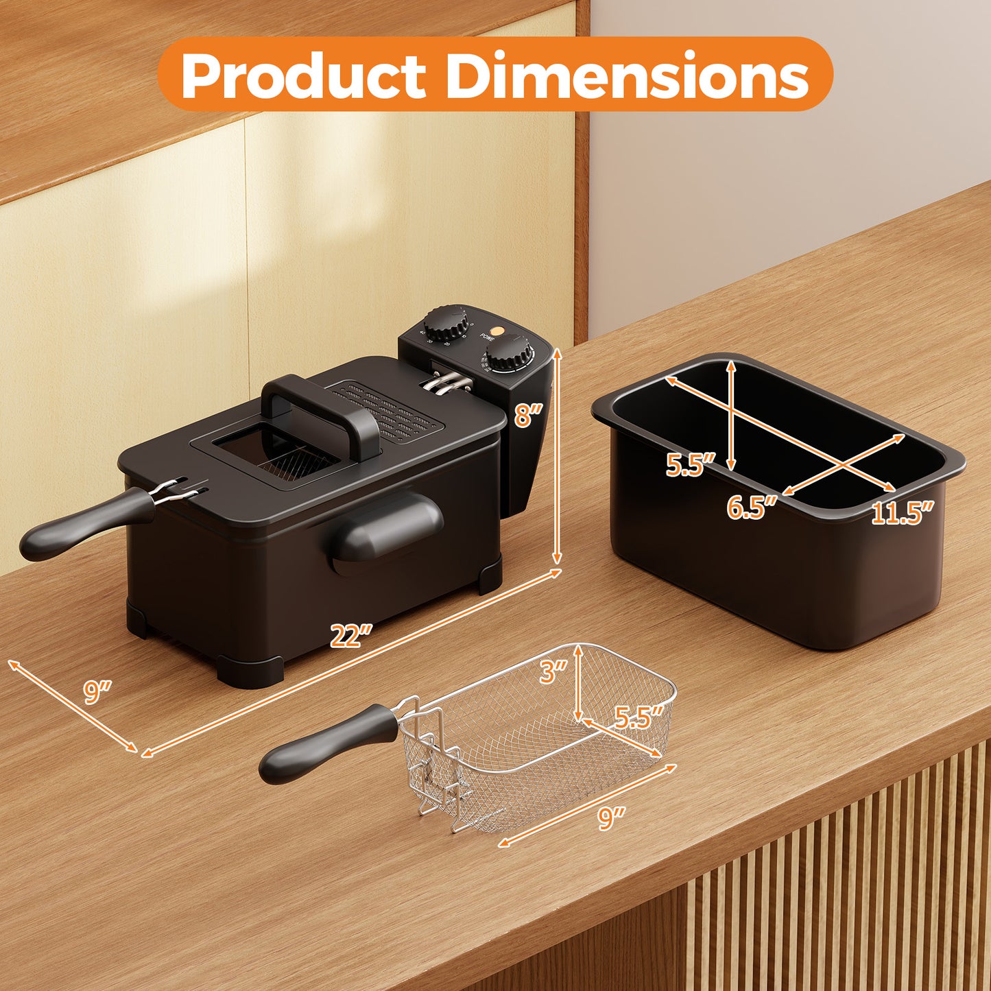 3.2 Quart Electric Stainless Steel Deep Fryer with Timer, Black Air Fryers at Gallery Canada