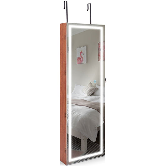 Door Wall Mount Touch Screen Mirrored Jewelry Cabinet, Brown - Gallery Canada
