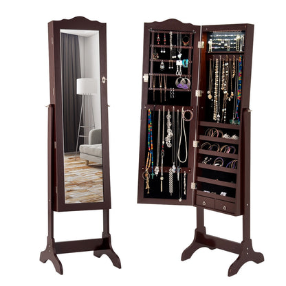 Mirrored Jewelry Cabinet Storage With Drawer And Led Lights , Coffee Jewelry Armoires at Gallery Canada