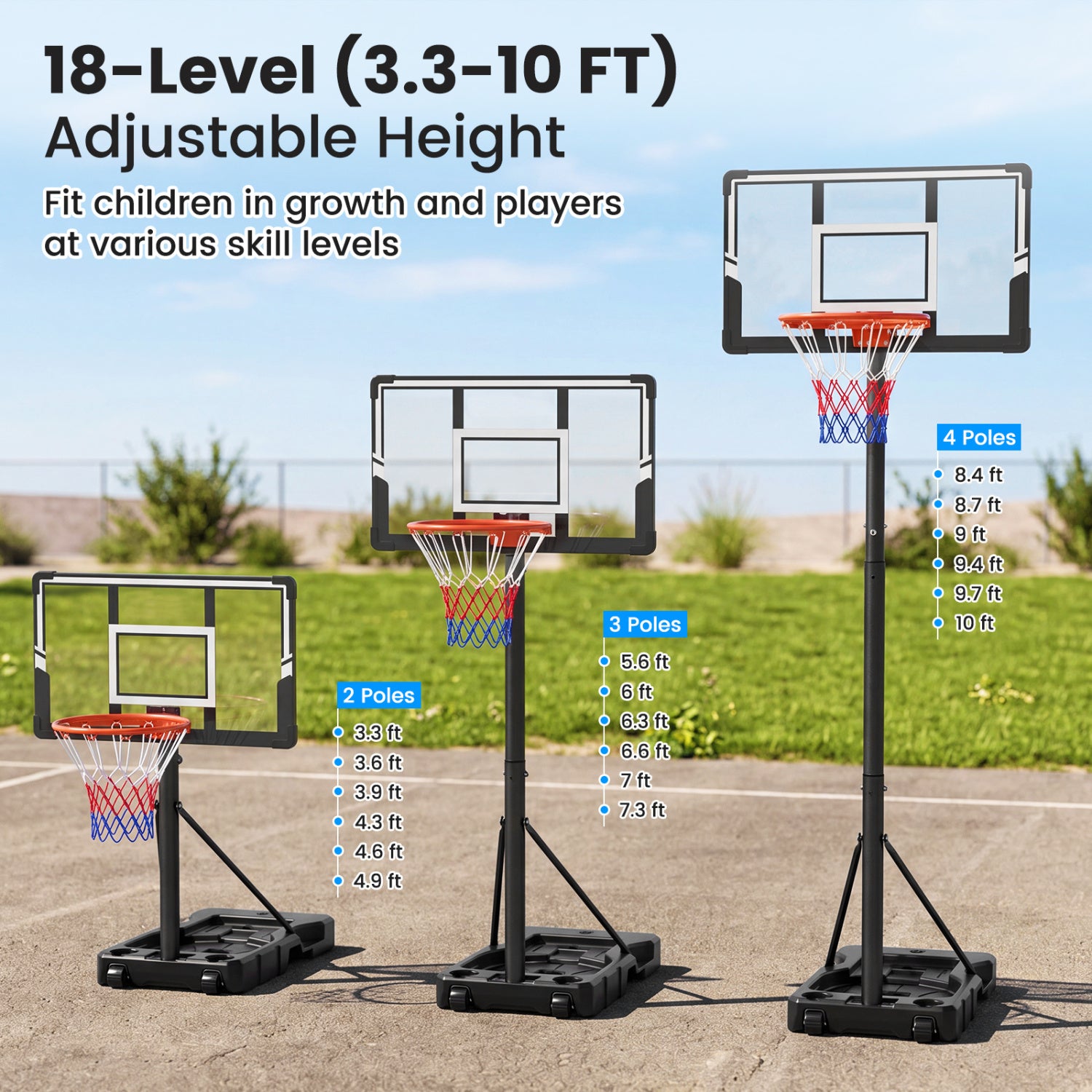 Portable Basketball Hoop, Adjustable 3.3-10 Feet, Black Sport Equipments at Gallery Canada