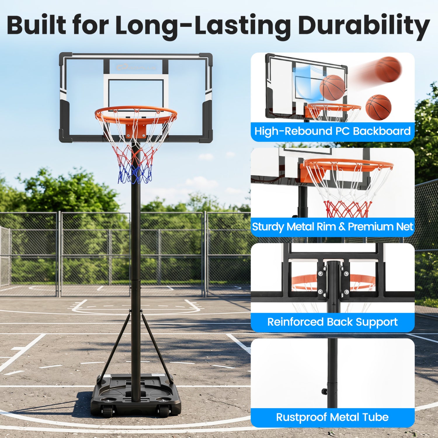 Portable Basketball Hoop, Adjustable 3.3-10 Feet, Black Sport Equipments at Gallery Canada