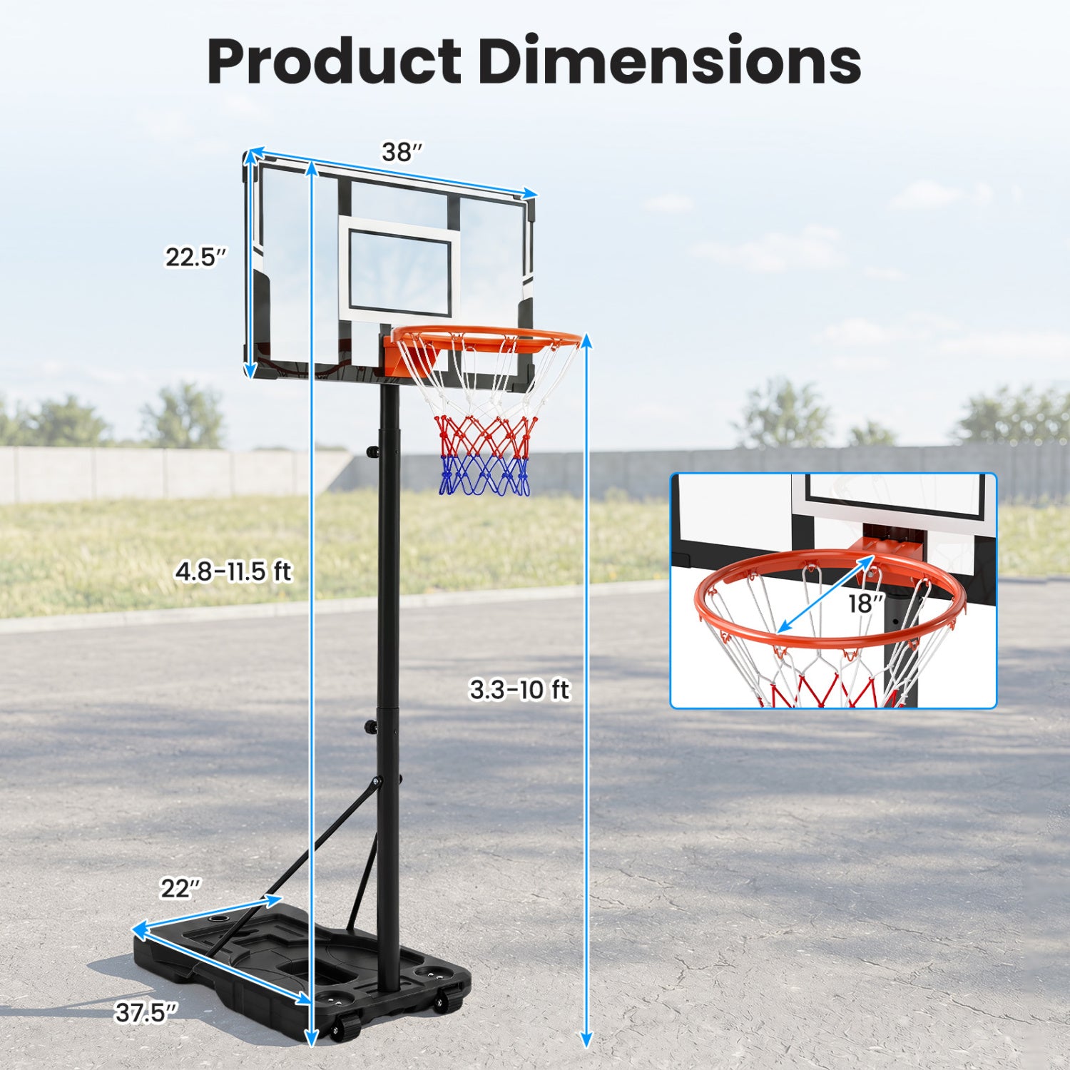 Portable Basketball Hoop, Adjustable 3.3-10 Feet, Black Sport Equipments at Gallery Canada