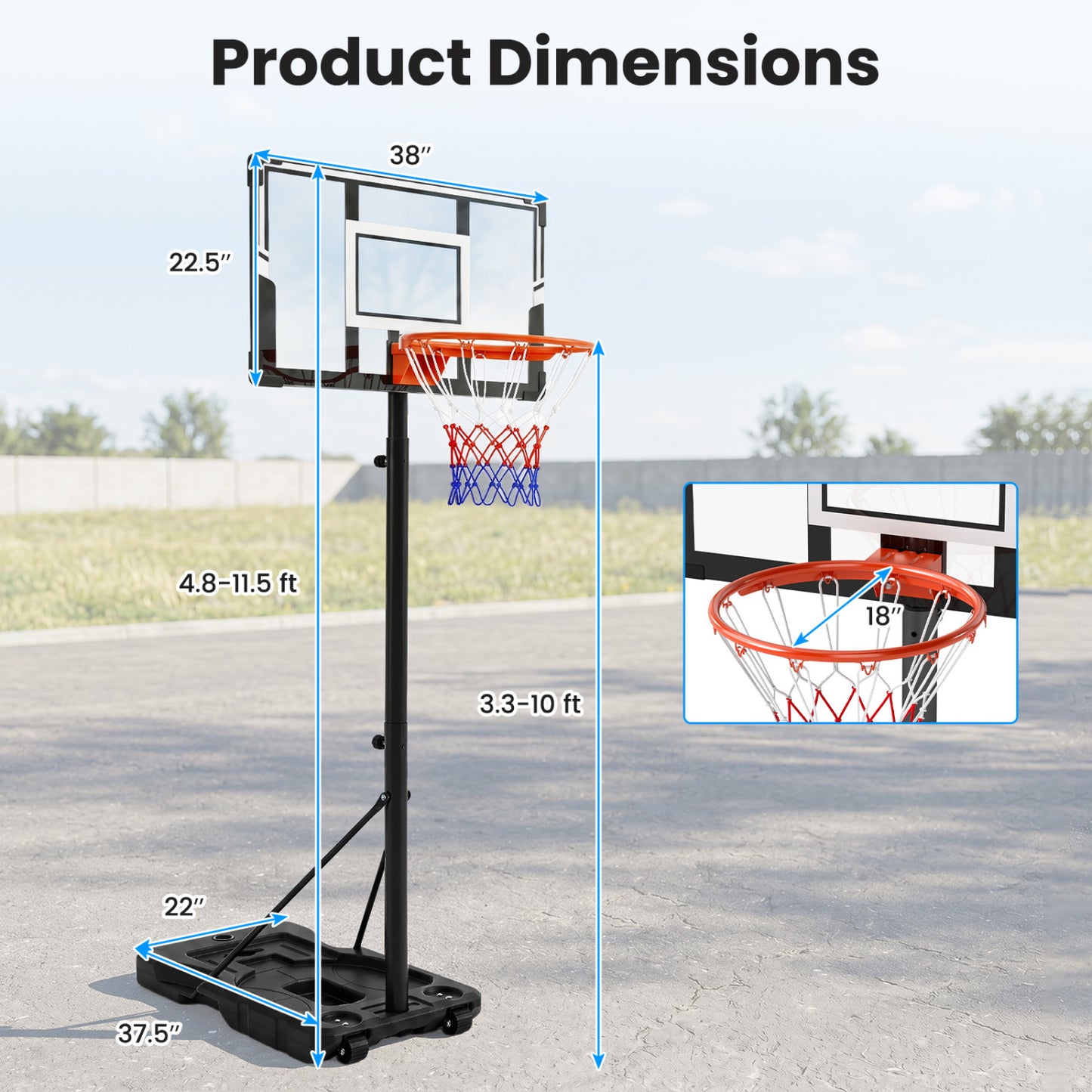 Portable Basketball Hoop, Adjustable 3.3-10 Feet, Black Sport Equipments at Gallery Canada