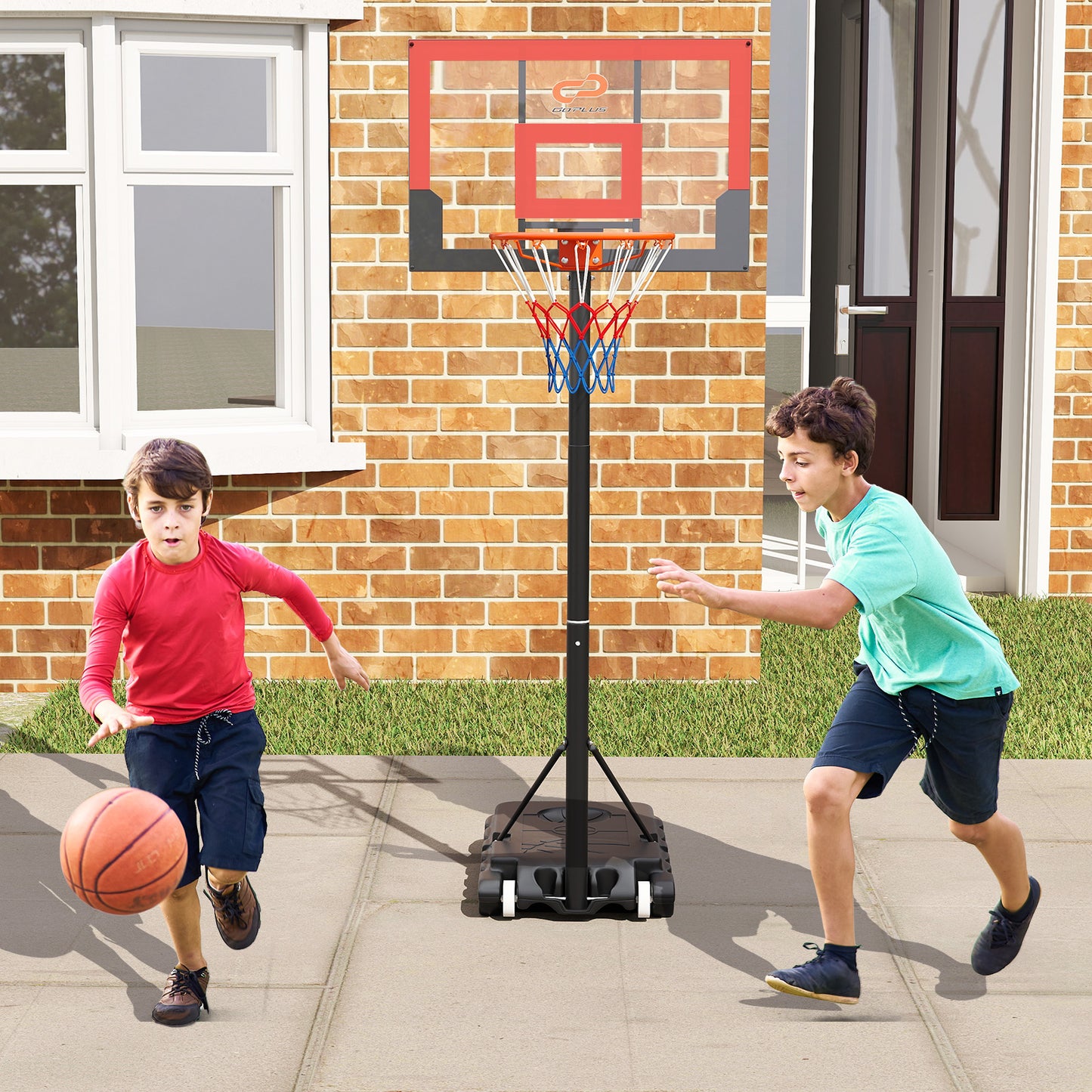 3.3-7 Feet Portable Adjustable Outdoor Kids Basketball Hoop Goal System-RE, Black & Red