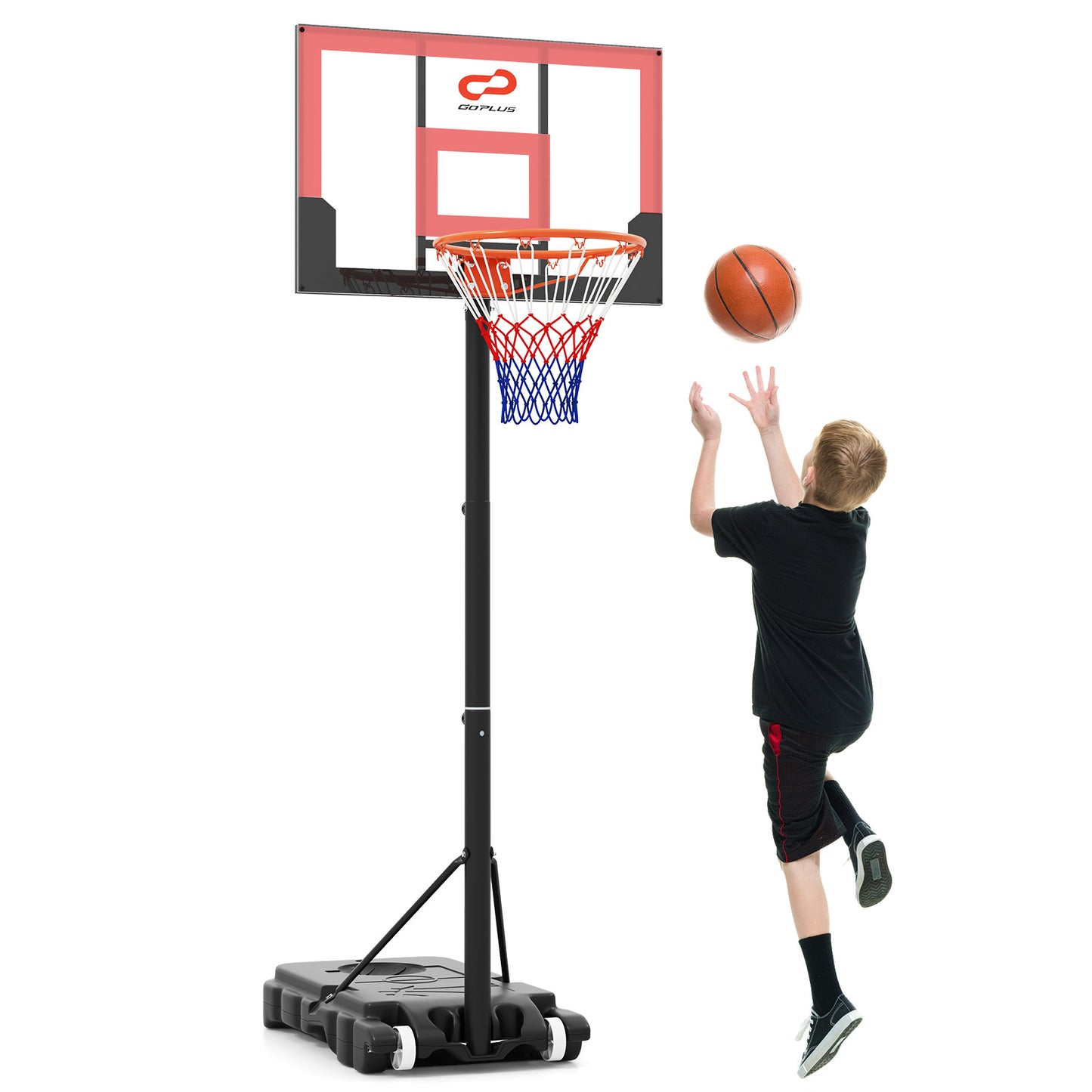 3.3-7 Feet Portable Adjustable Outdoor Kids Basketball Hoop Goal System-RE, Black & Red