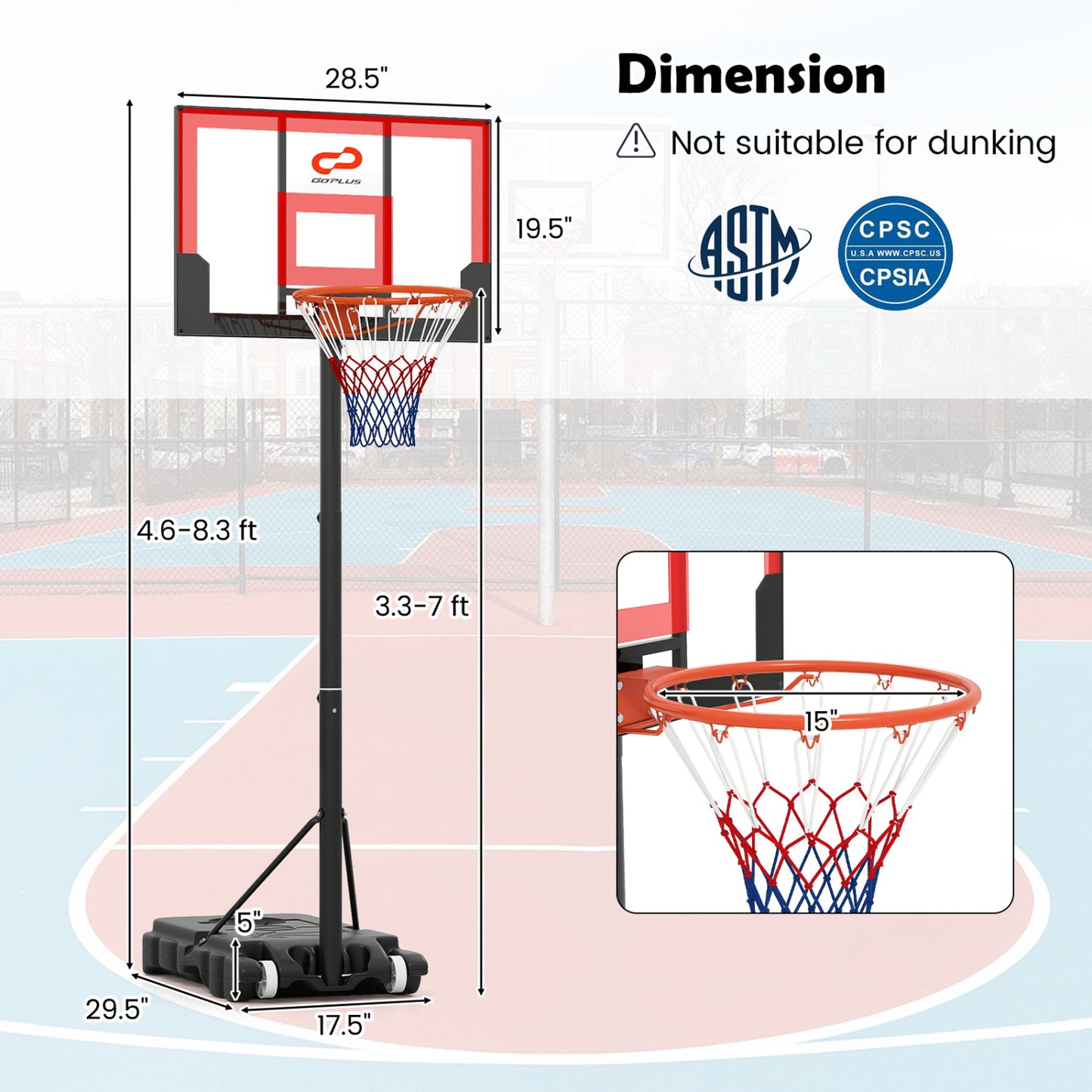 3.3-7 Feet Portable Adjustable Outdoor Kids Basketball Hoop Goal System-RE, Black & Red Sports at Gallery Canada