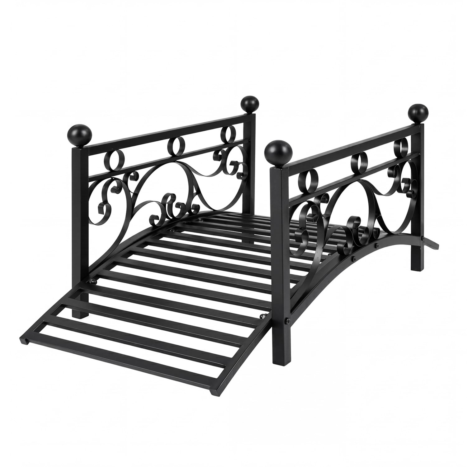 3.3 Ft Garden Metal Bridge, Dual Patterned Side Rails, Black Outdoor Decor Black at Gallery Canada