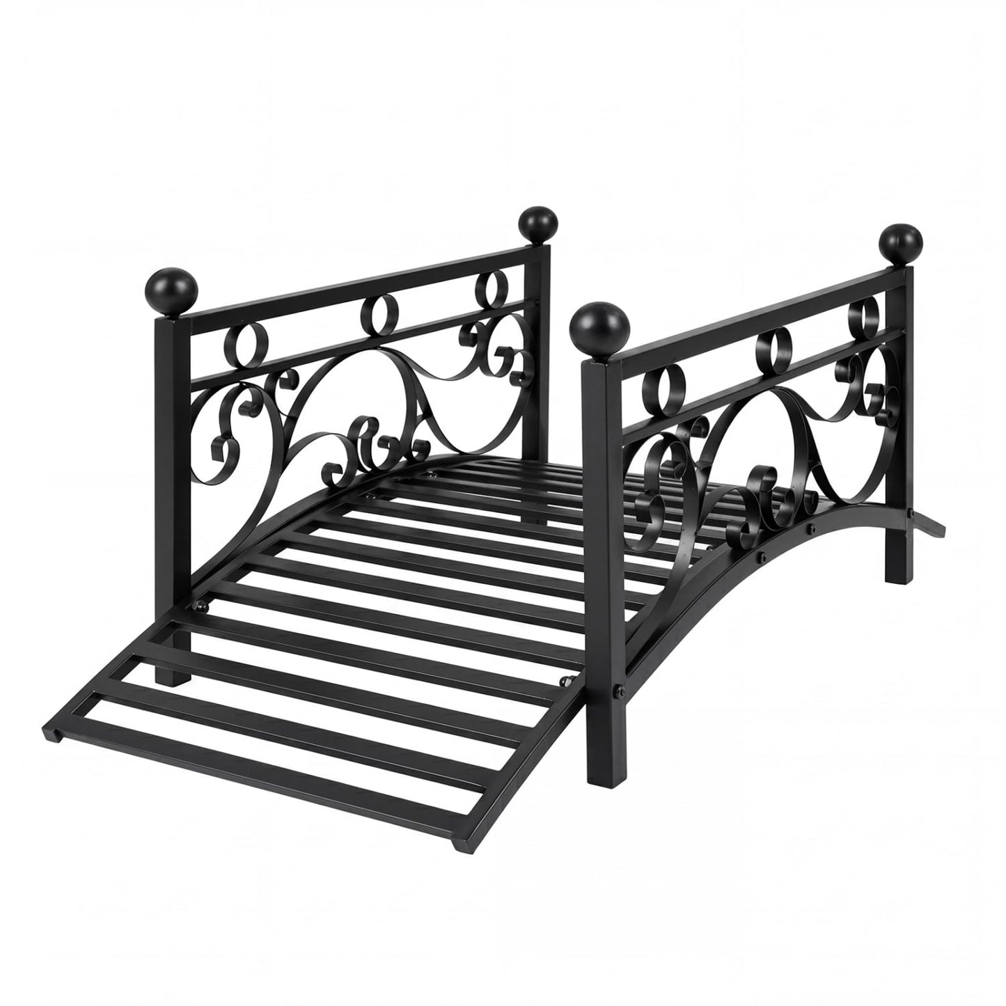 3.3 Ft Garden Metal Bridge, Dual Patterned Side Rails, Black Outdoor Decor Black at Gallery Canada