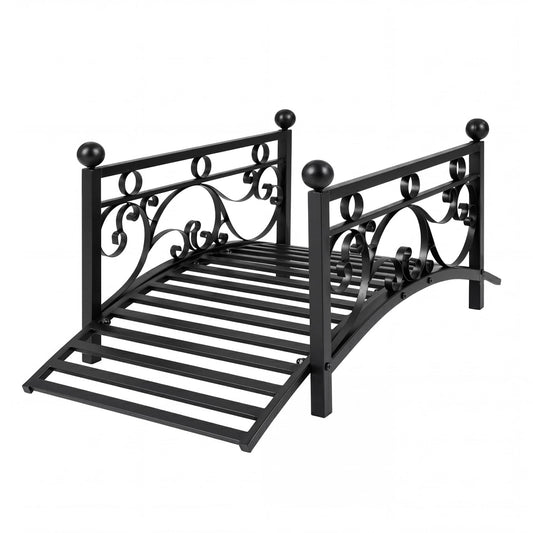 3.3 Ft Garden Metal Bridge, Dual Patterned Side Rails, Black Outdoor Decor Black at Gallery Canada